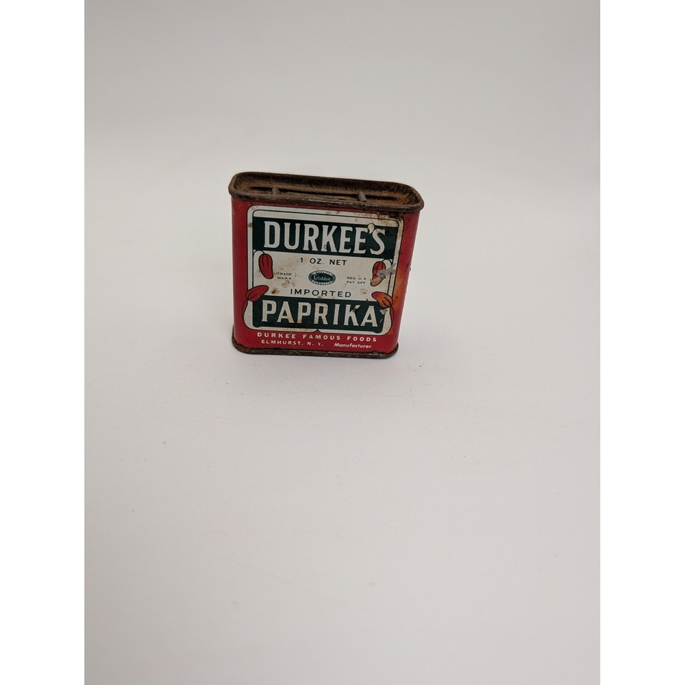 Vintage Durkee's Paprika Tin 1 oz Red Metal Spice Box Elmhurst NY Glidden Logo